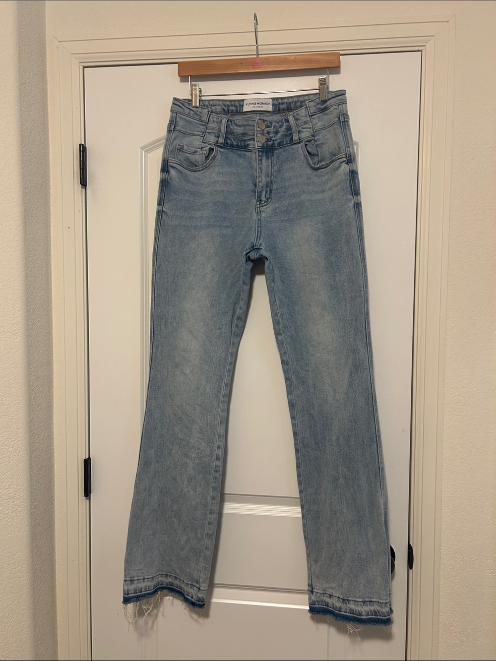 Flying Monkey High Rise Boot Cut  Frayed Hem Light Blue Jeans Size 30